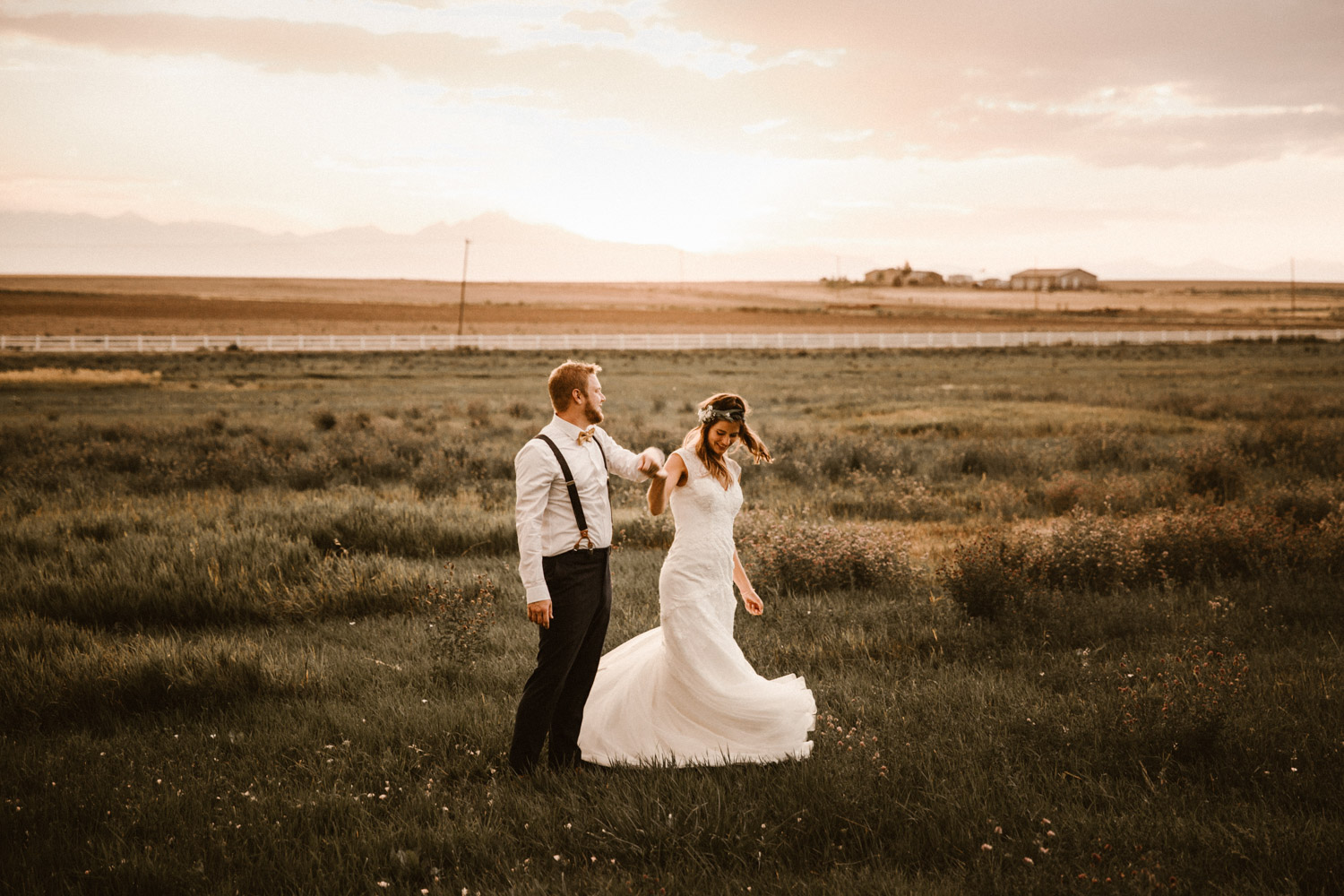 Swiss destination wedding photographer Colorado Denver Vintage Wedding bridal couple session sunset