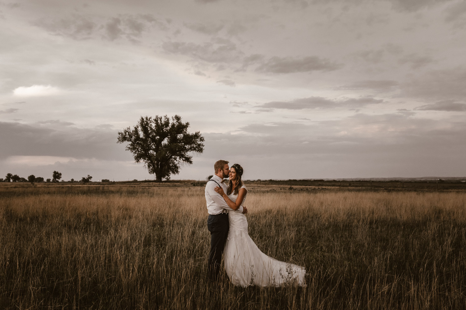 Swiss destination wedding photographer Colorado Denver Vintage Wedding bridal couple session sunset