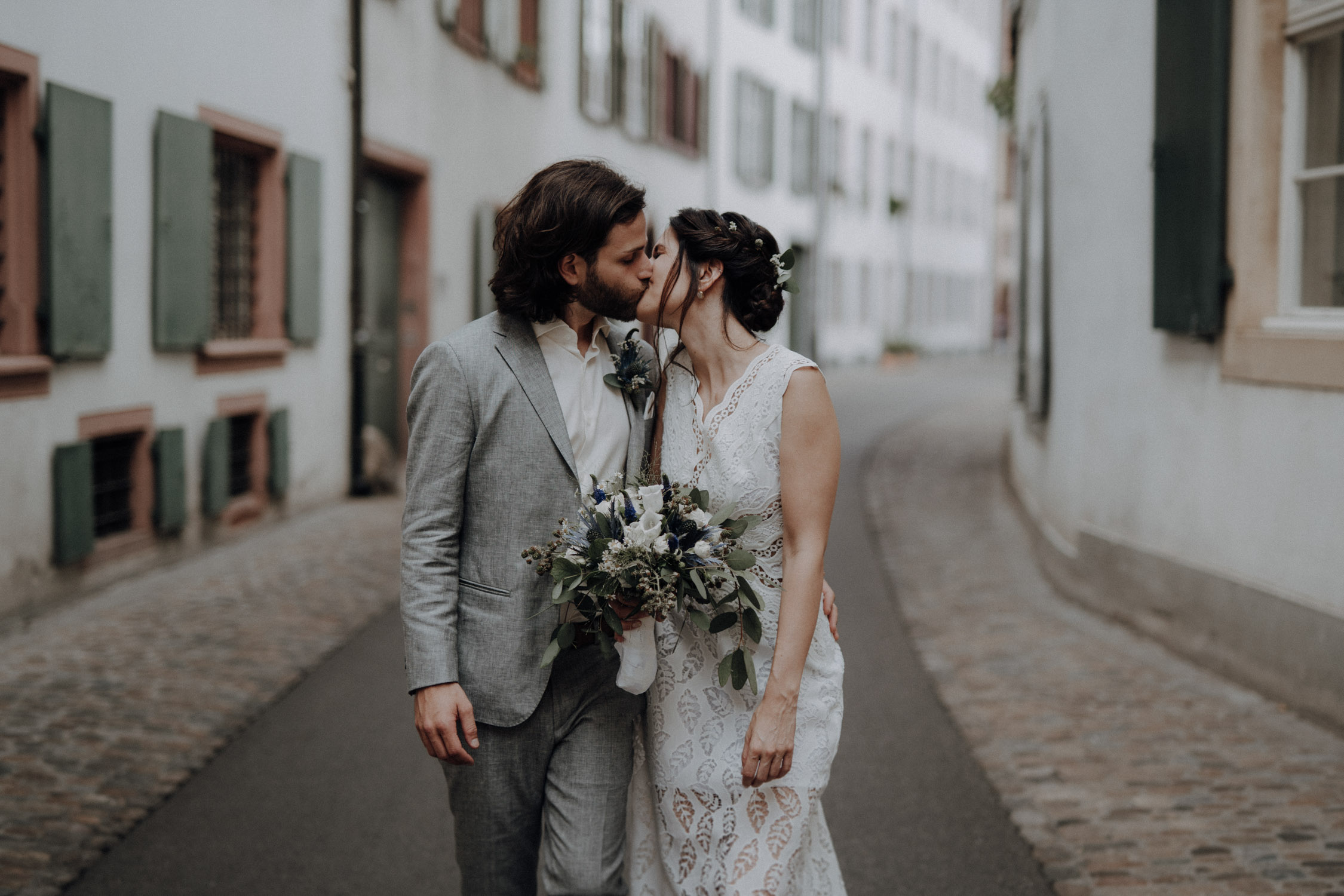 Wedding photographer switzerland basel natural unposed civil wedding old town Basel Minster couple shoot
