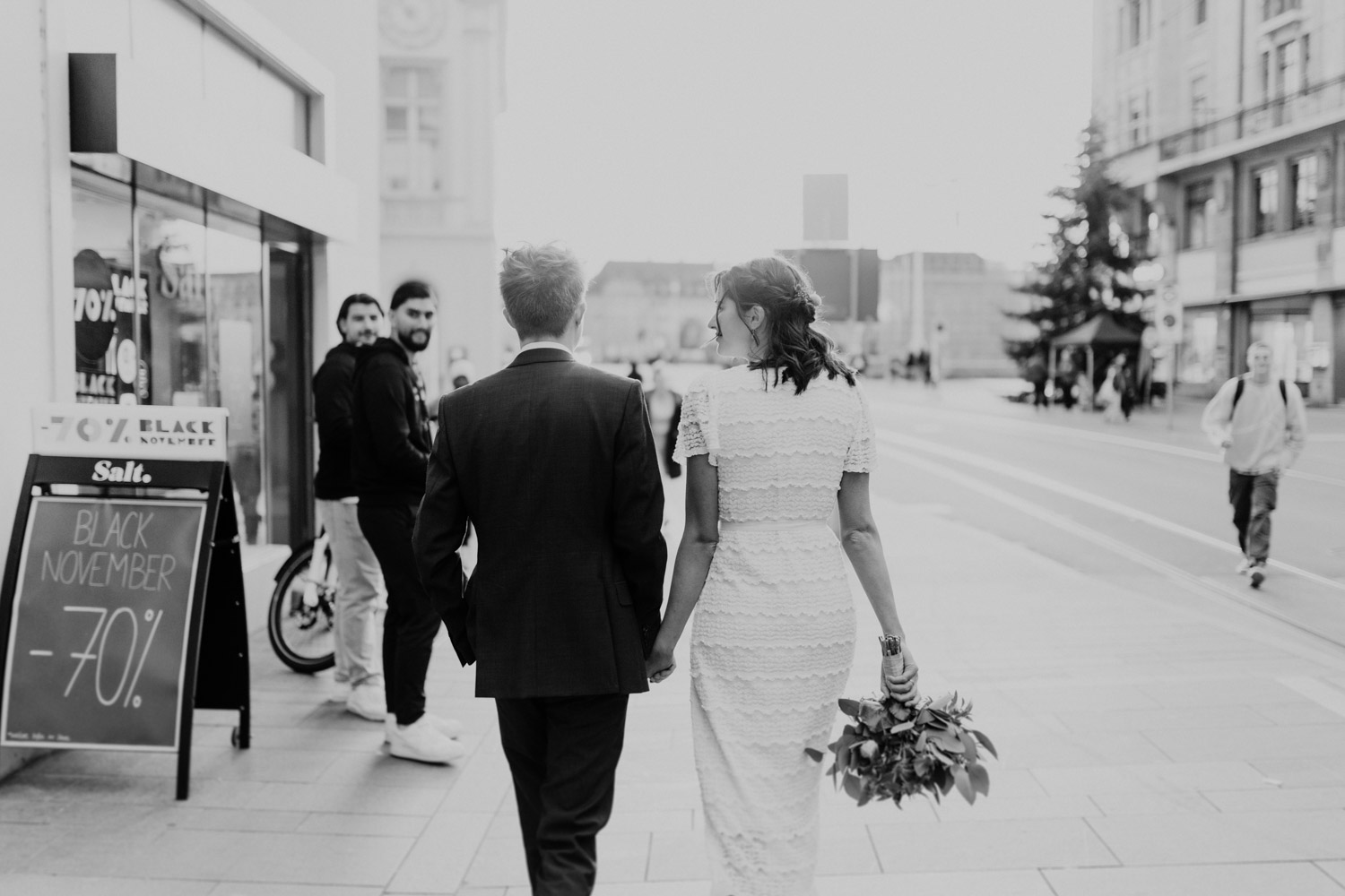A modern urban civil wedding in the city of Basel in Switzerland photographed by a wedding photographer in Switzerland