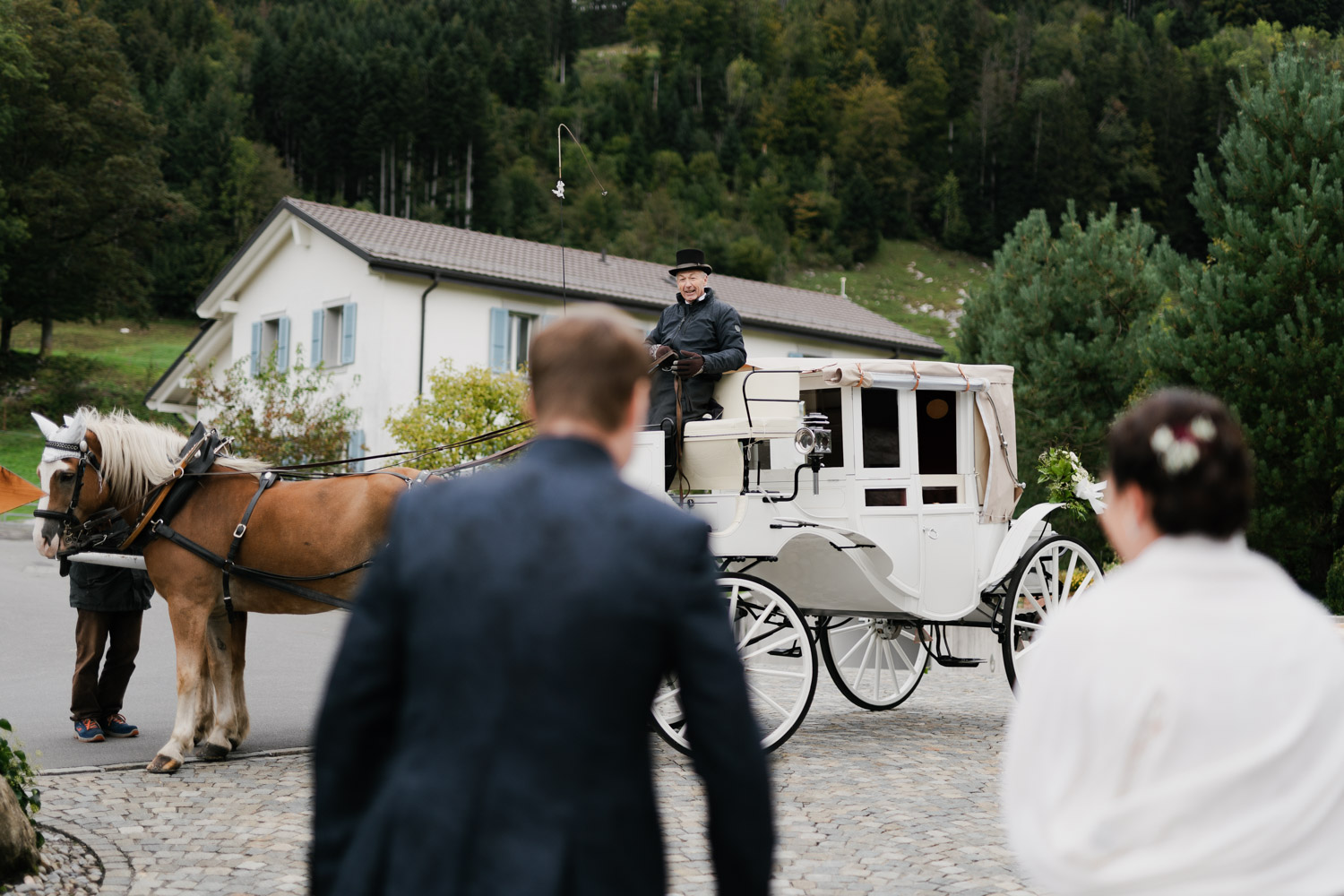 Horse carriage at Villa Honegg for a wedding