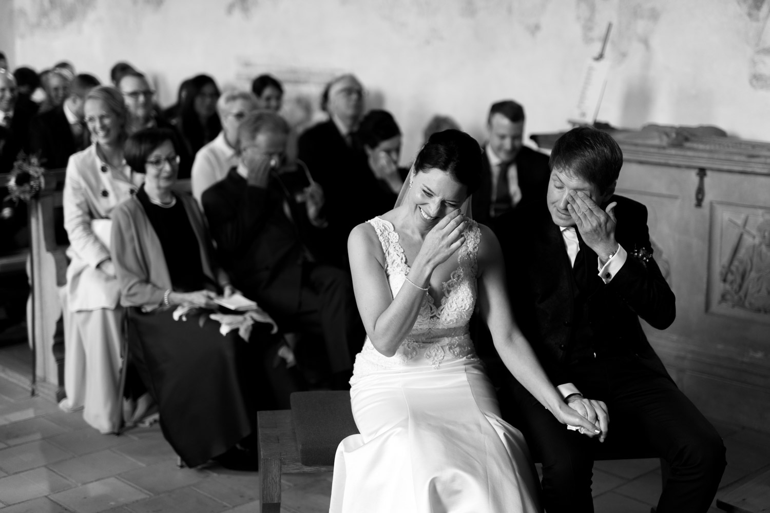 Crying bride emotional wedding photographer in chapel Ennetbürgen Villa Honegg wedding